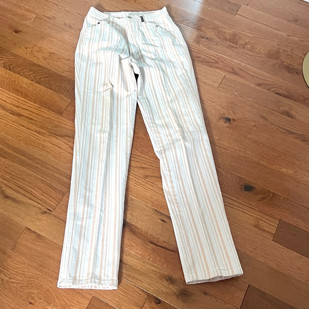 (SOLD) 90s Rockies,Western Striped Denim Jeans Peach/Cream CRodeo, SIZE 26 - Picture 2 of 11